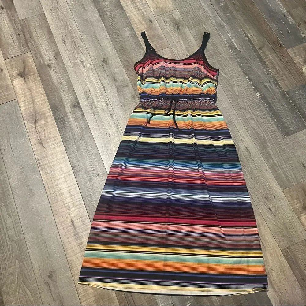 Athleta Havana Multi-Color Rainbow Striped
Midi Dress Size S